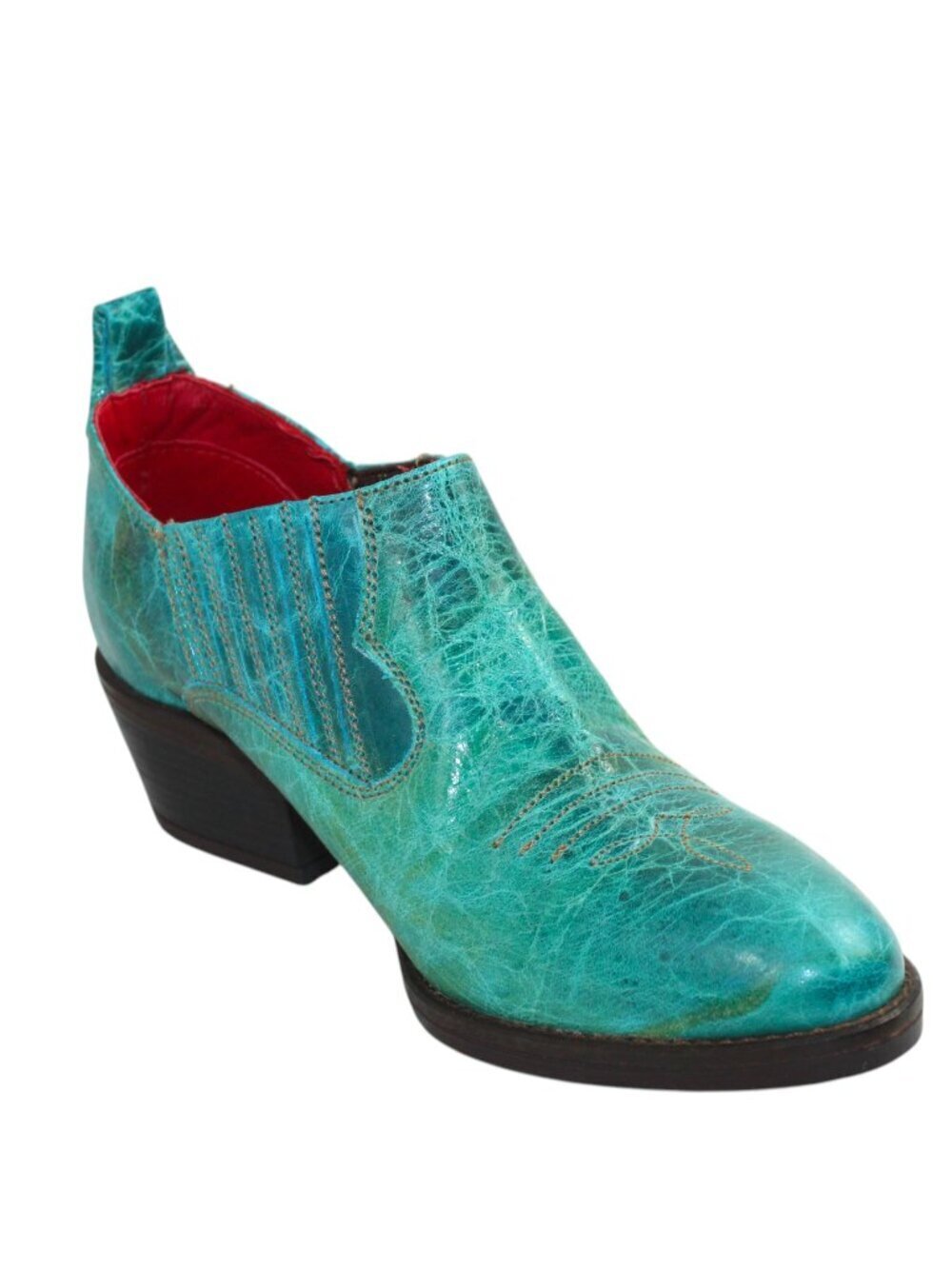 Ferrini Turquoise Distressed Slip On R-Toe Shootie, Size 6 - Picture 3 of 11